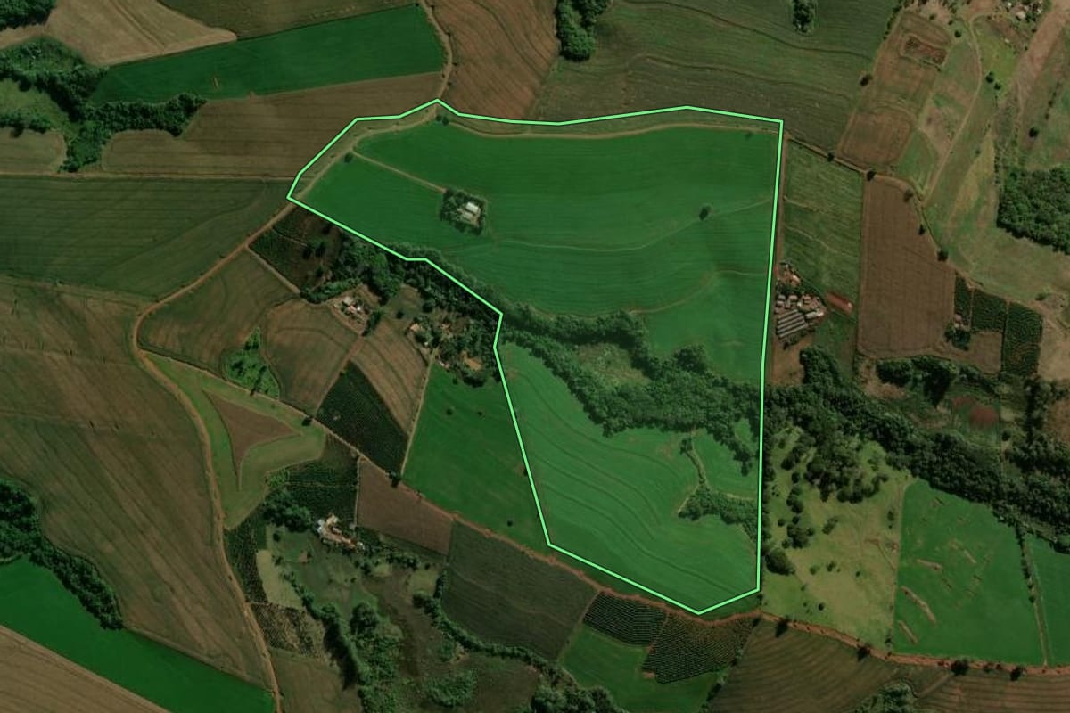 Imagem de satélite do imóvel rural em Ivaiporã (PR), com o contorno declarado no CAR desenhado por cima.