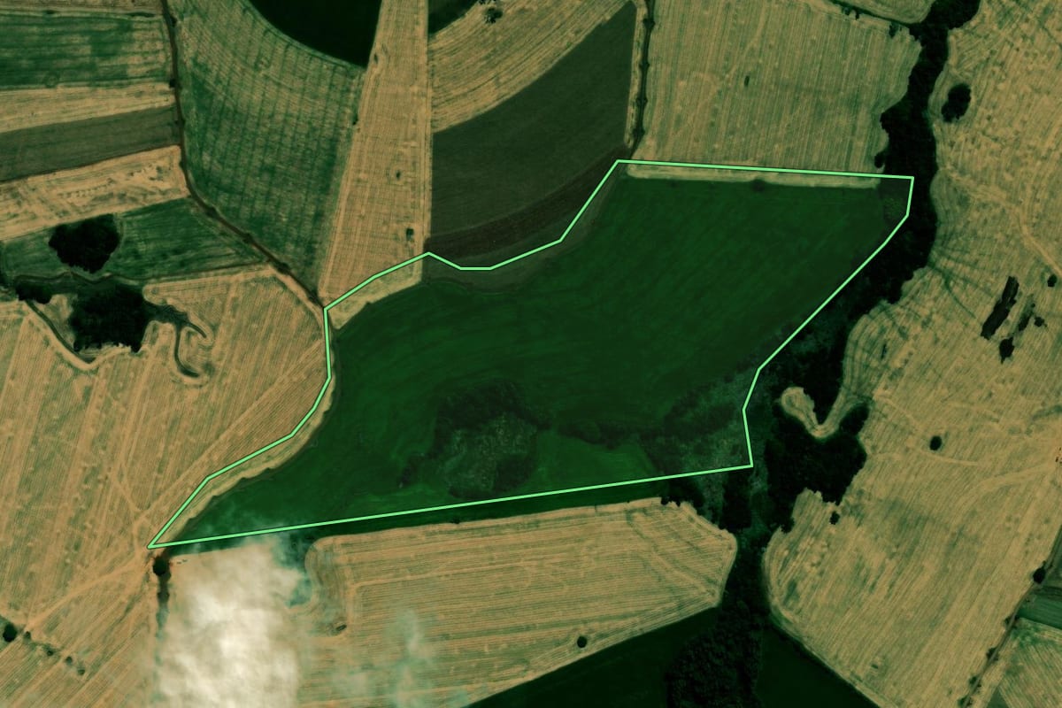 Imagem de satélite do imóvel rural em Ivaiporã (PR), com o contorno declarado no CAR desenhado por cima.