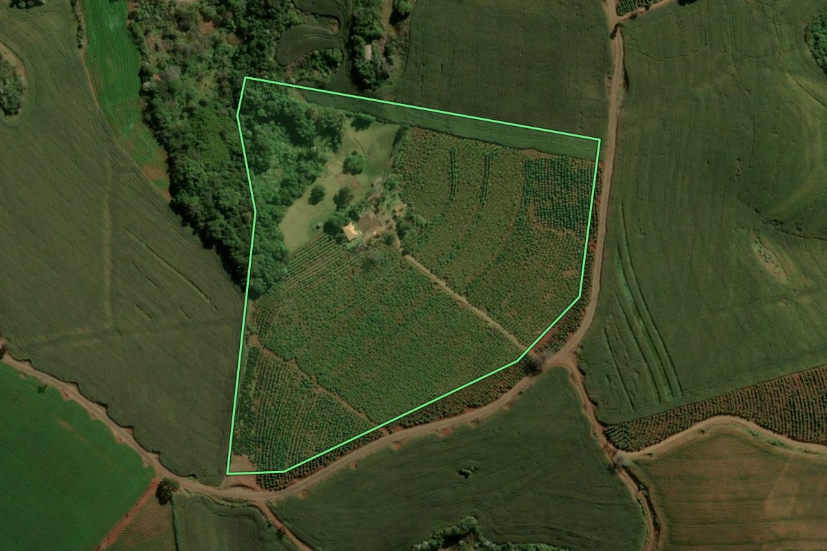 Imagem de satélite do imóvel rural em Ivaiporã (PR), com o contorno declarado no CAR desenhado por cima.