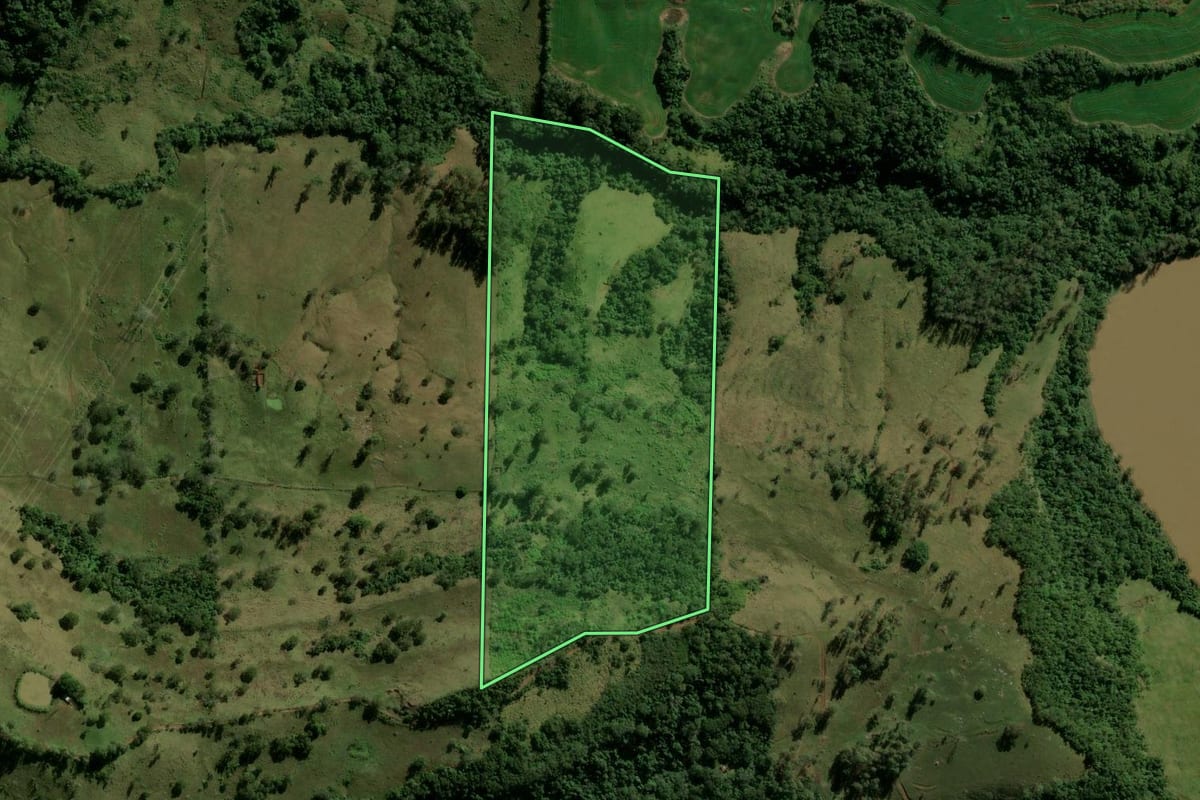 Imagem de satélite do imóvel rural em Ivaiporã (PR), com o contorno declarado no CAR desenhado por cima.