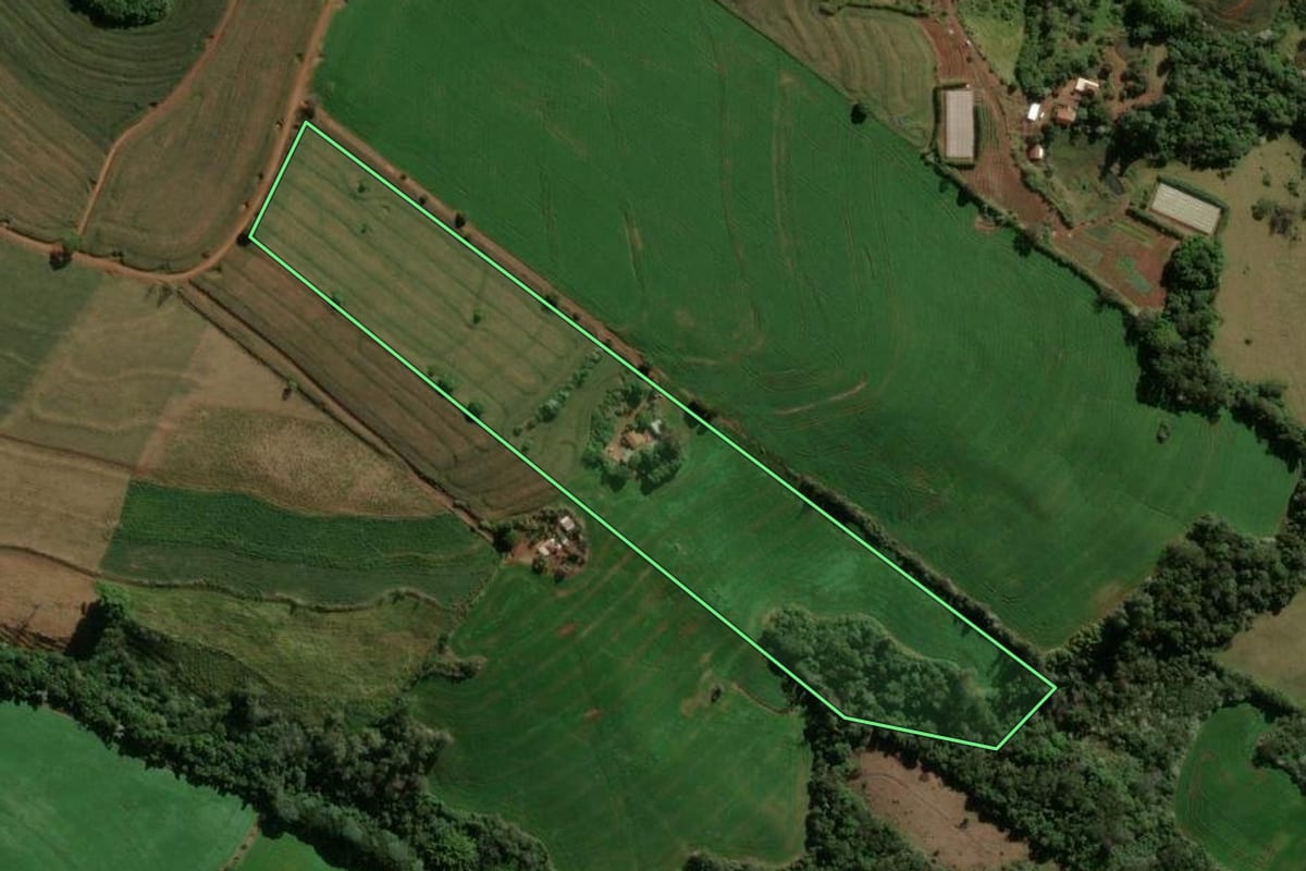 Imagem de satélite do imóvel rural em Ivaiporã (PR), com o contorno declarado no CAR desenhado por cima.