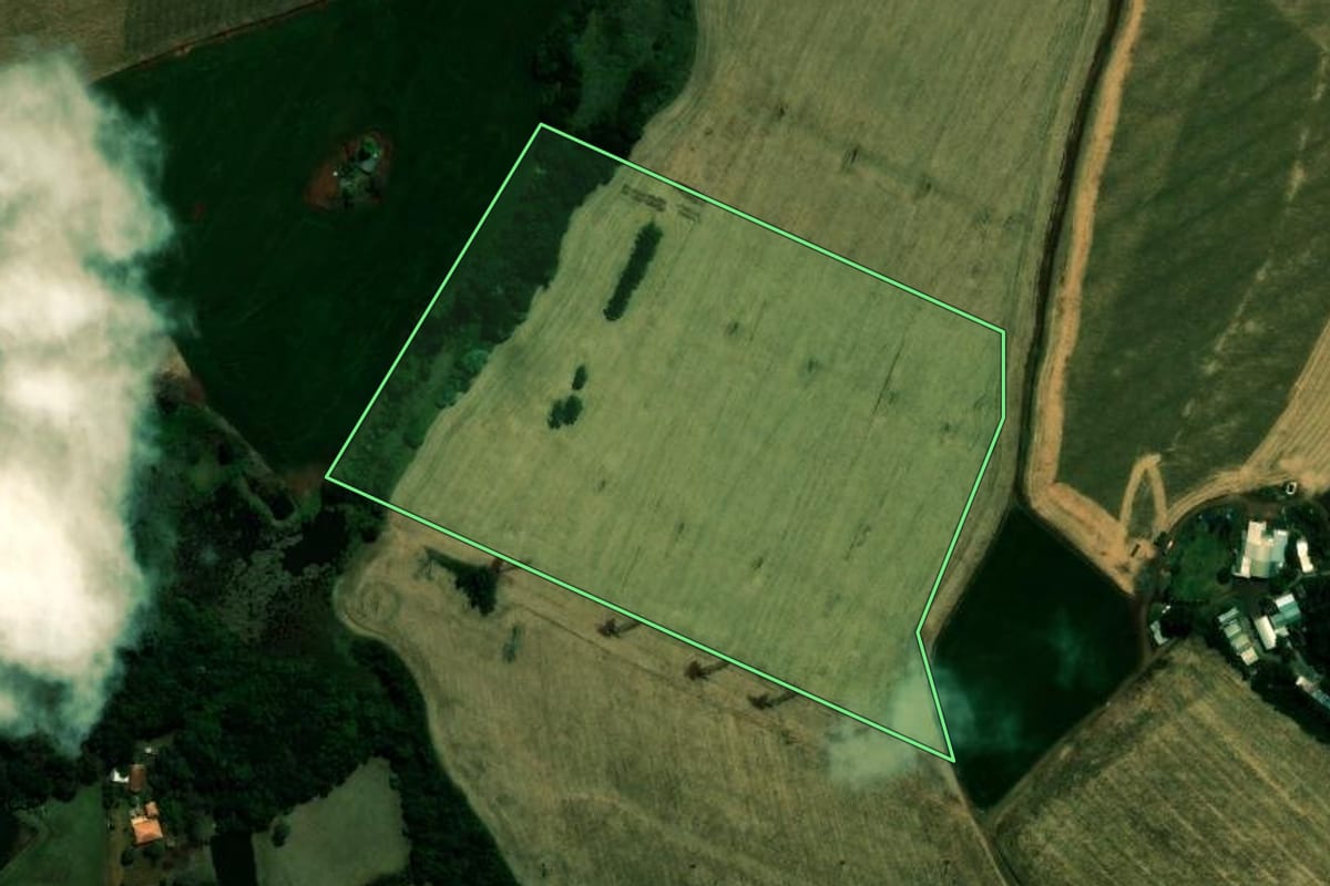 Imagem de satélite do imóvel rural em Ivaiporã (PR), com o contorno declarado no CAR desenhado por cima.