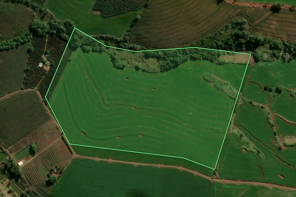 Imagem de satélite do imóvel rural em Ivaiporã (PR), com o contorno declarado no CAR desenhado por cima.