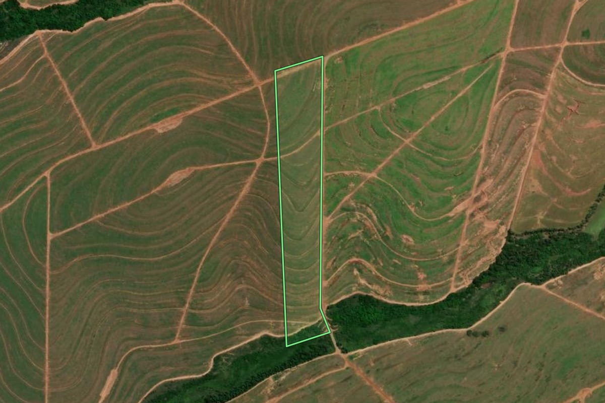 Imagem de satélite do imóvel rural em Ivaté (PR), com o contorno declarado no CAR desenhado por cima.