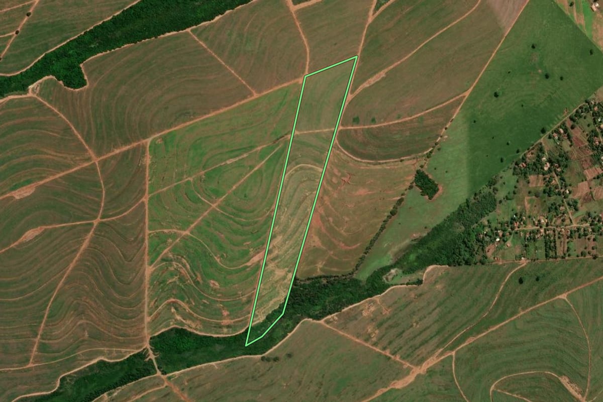 Imagem de satélite do imóvel rural em Ivaté (PR), com o contorno declarado no CAR desenhado por cima.