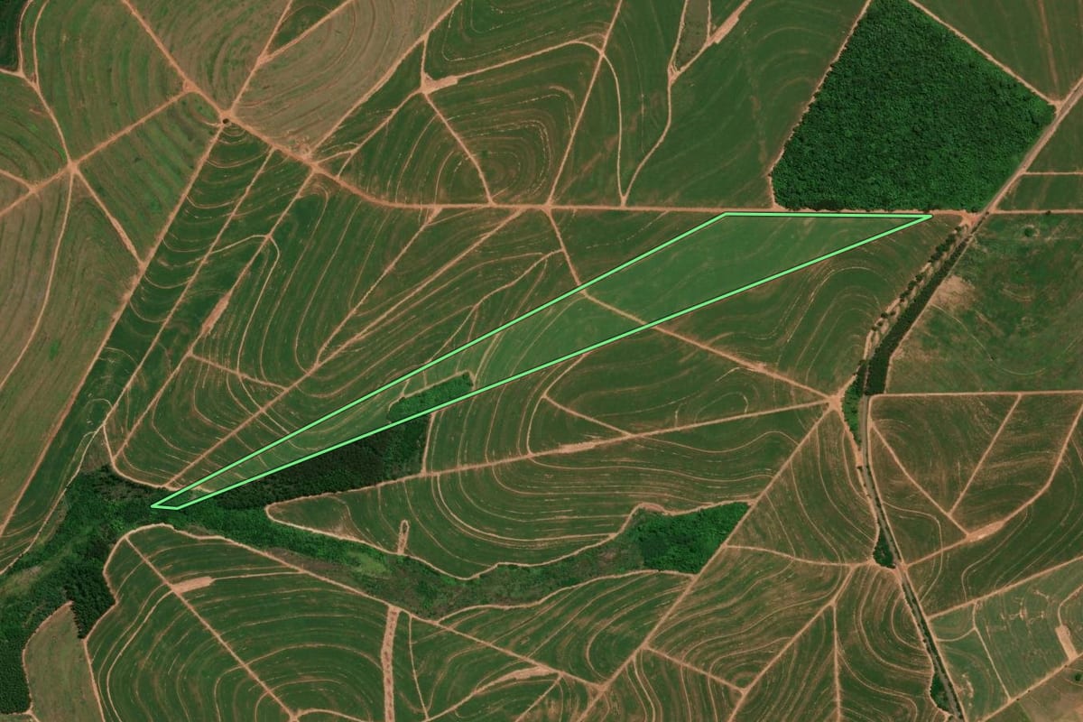 Imagem de satélite do imóvel rural em Ivaté (PR), com o contorno declarado no CAR desenhado por cima.