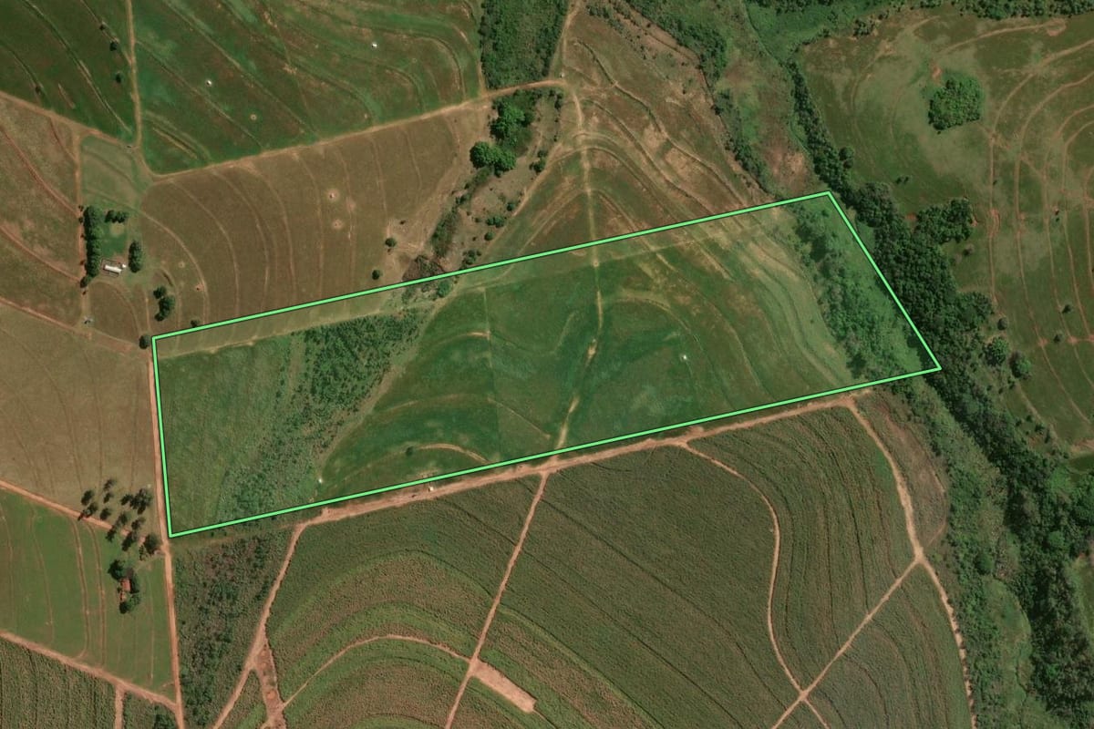 Imagem de satélite do imóvel rural em Ivaté (PR), com o contorno declarado no CAR desenhado por cima.