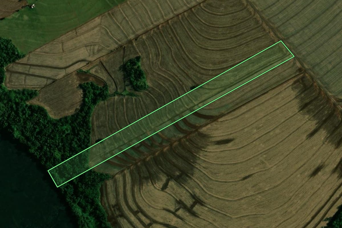Imagem de satélite do imóvel rural em Ivatuba (PR), com o contorno declarado no CAR desenhado por cima.