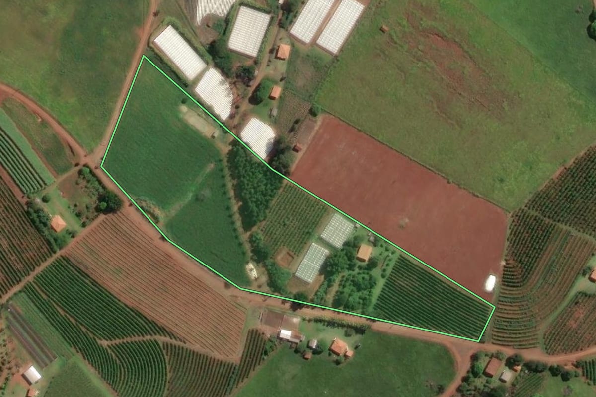Imagem de satélite do imóvel rural em Jaboti (PR), com o contorno declarado no CAR desenhado por cima.