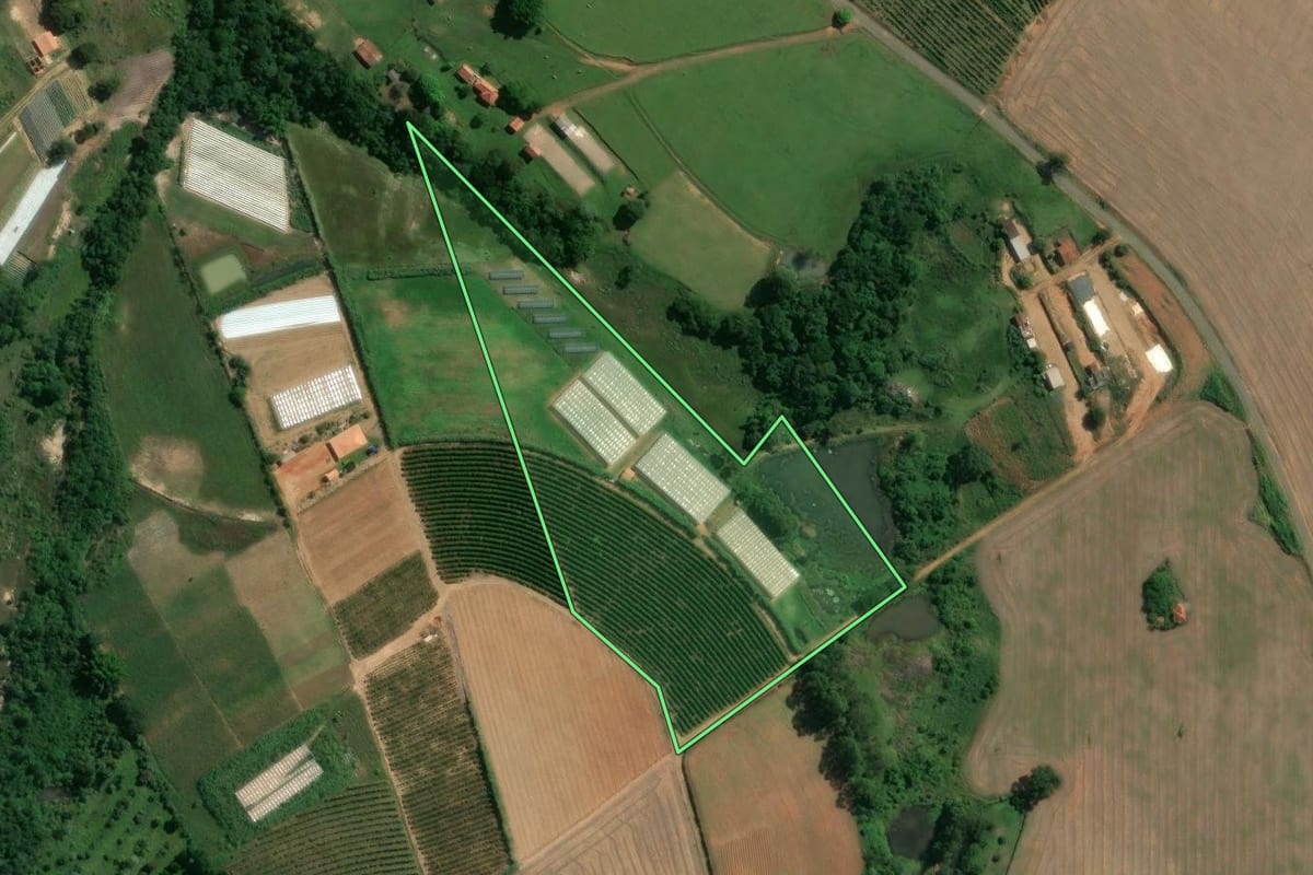 Imagem de satélite do imóvel rural em Jaboti (PR), com o contorno declarado no CAR desenhado por cima.