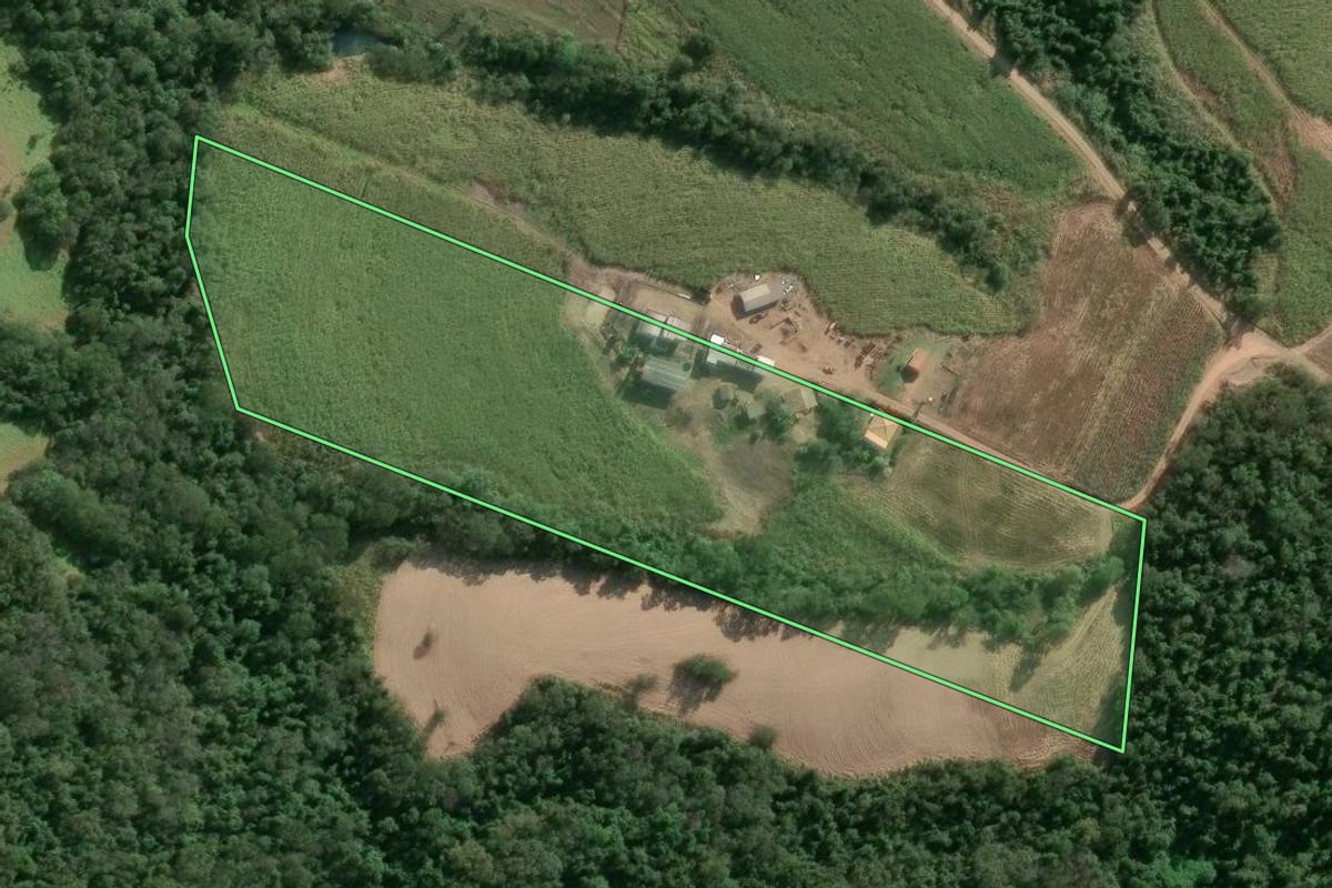 Imagem de satélite do imóvel rural em Jaboti (PR), com o contorno declarado no CAR desenhado por cima.