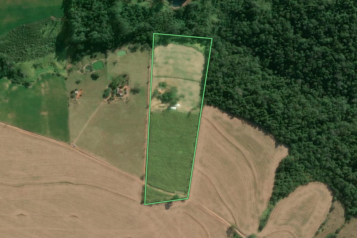 Imagem de satélite do imóvel rural em Jaboti (PR), com o contorno declarado no CAR desenhado por cima.