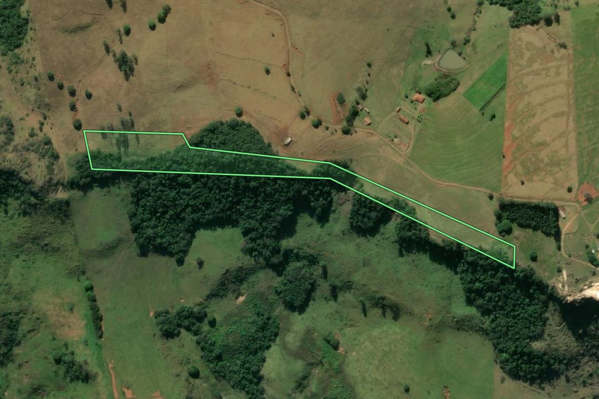 Imagem de satélite do imóvel rural em Jacarezinho (PR), com o contorno declarado no CAR desenhado por cima.