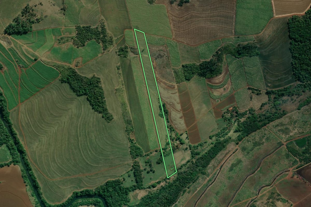 Imagem de satélite do imóvel rural em Jacarezinho (PR), com o contorno declarado no CAR desenhado por cima.