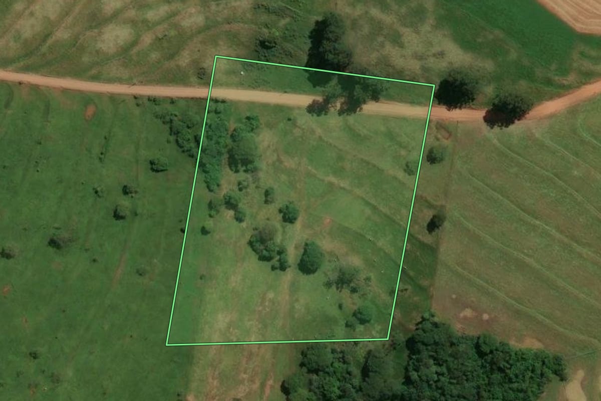Imagem de satélite do imóvel rural em Jaguapitã (PR), com o contorno declarado no CAR desenhado por cima.