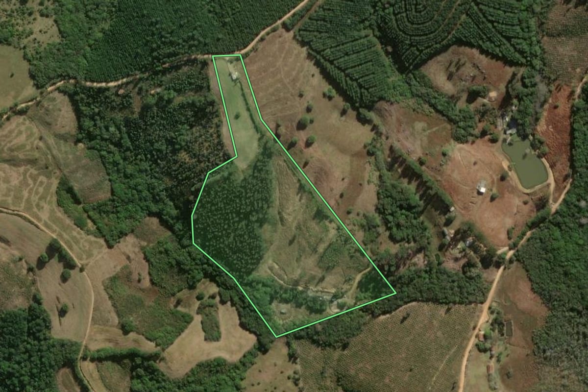 Imagem de satélite do imóvel rural em Jaguariaíva (PR), com o contorno declarado no CAR desenhado por cima.