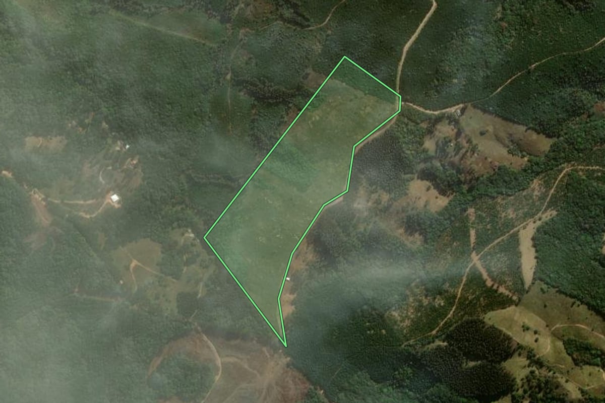 Imagem de satélite do imóvel rural em Jaguariaíva (PR), com o contorno declarado no CAR desenhado por cima.