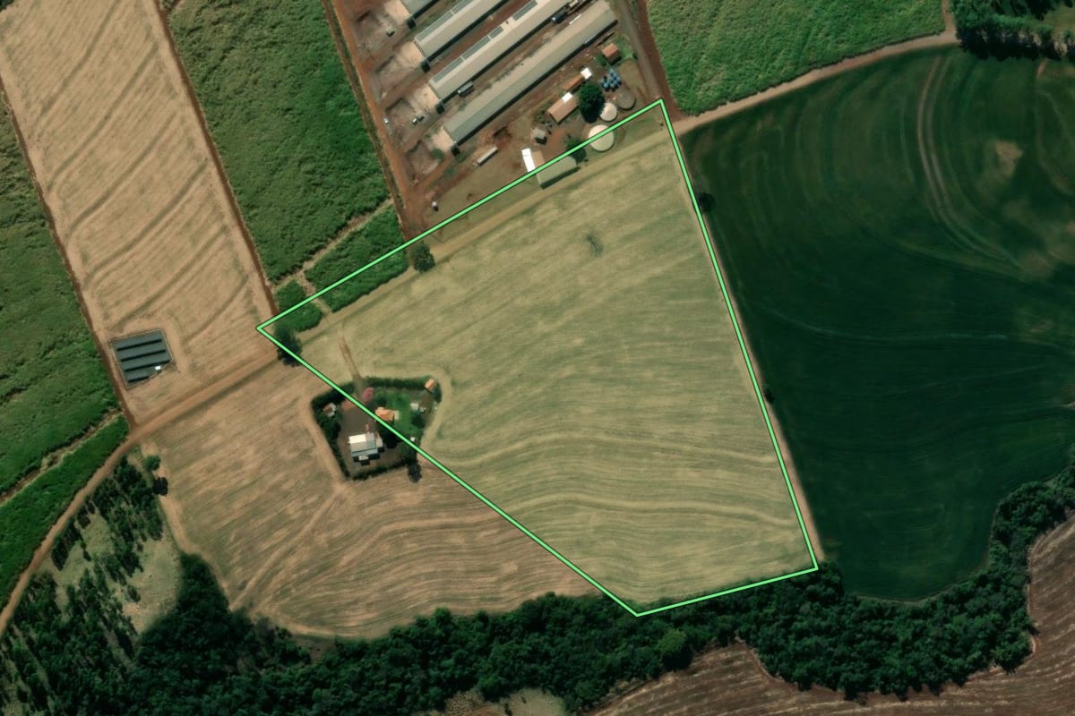 Imagem de satélite do imóvel rural em Jandaia do Sul (PR), com o contorno declarado no CAR desenhado por cima.