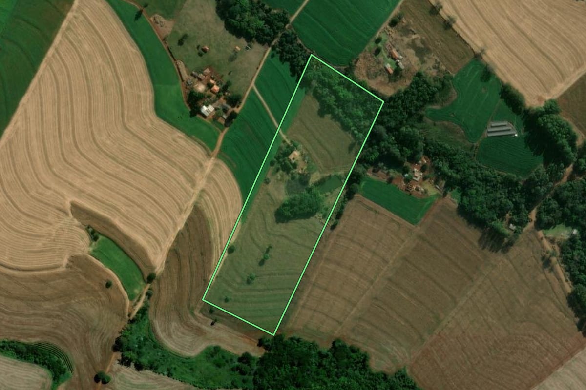 Imagem de satélite do imóvel rural em Jandaia do Sul (PR), com o contorno declarado no CAR desenhado por cima.