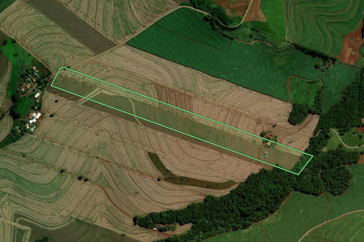 Imagem de satélite do imóvel rural em Jandaia do Sul (PR), com o contorno declarado no CAR desenhado por cima.