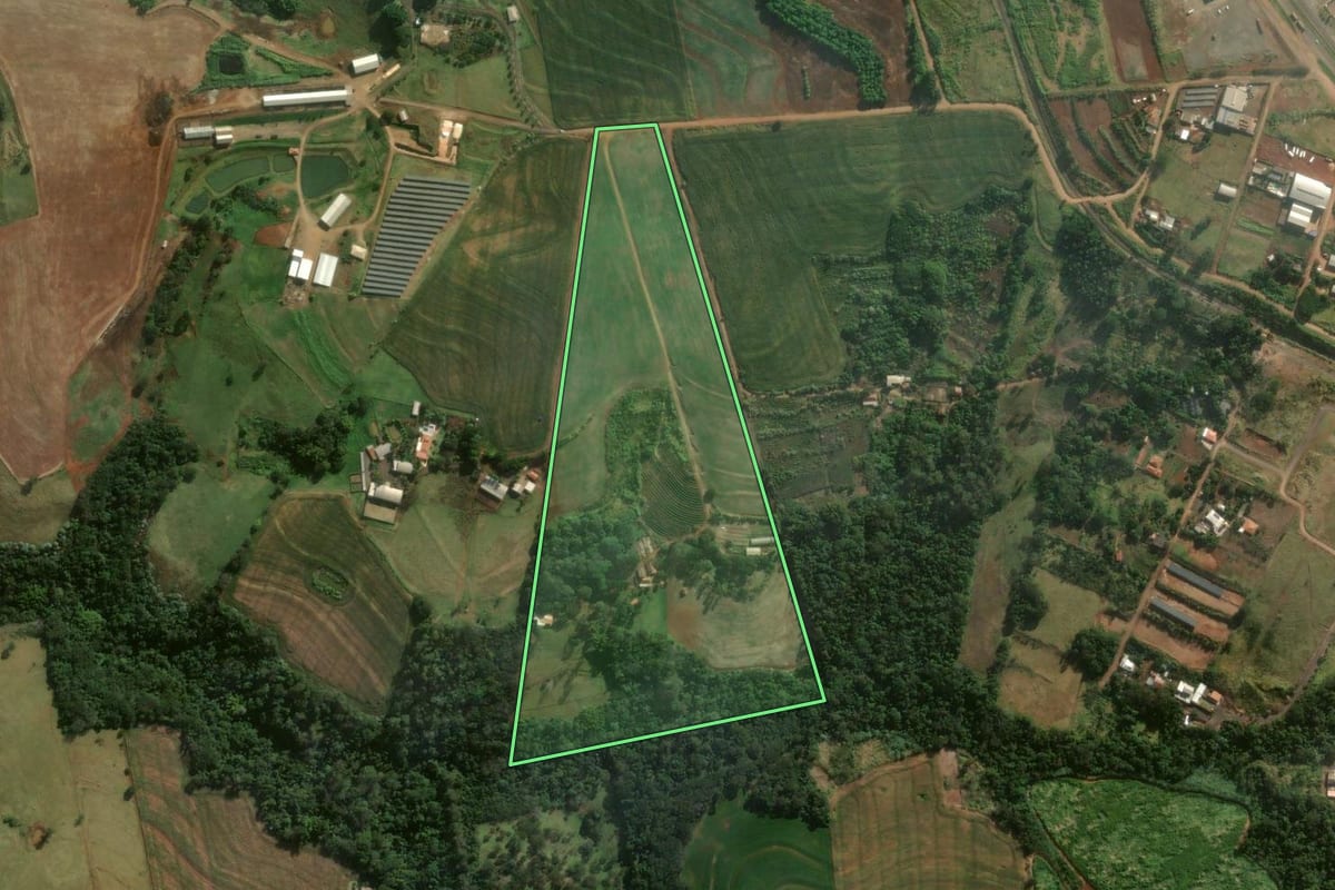 Imagem de satélite do imóvel rural em Jandaia do Sul (PR), com o contorno declarado no CAR desenhado por cima.
