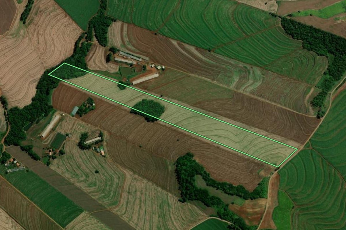 Imagem de satélite do imóvel rural em Jandaia do Sul (PR), com o contorno declarado no CAR desenhado por cima.