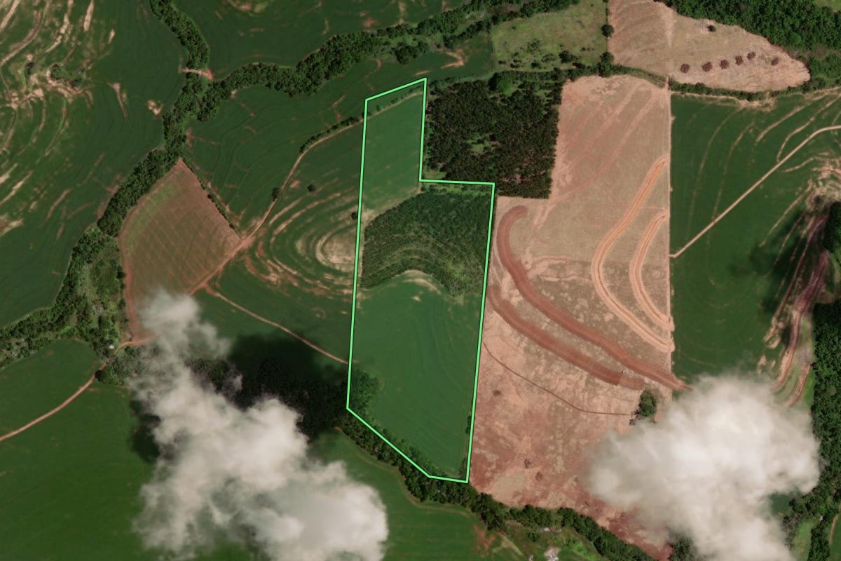 Imagem de satélite do imóvel rural em Janiópolis (PR), com o contorno declarado no CAR desenhado por cima.
