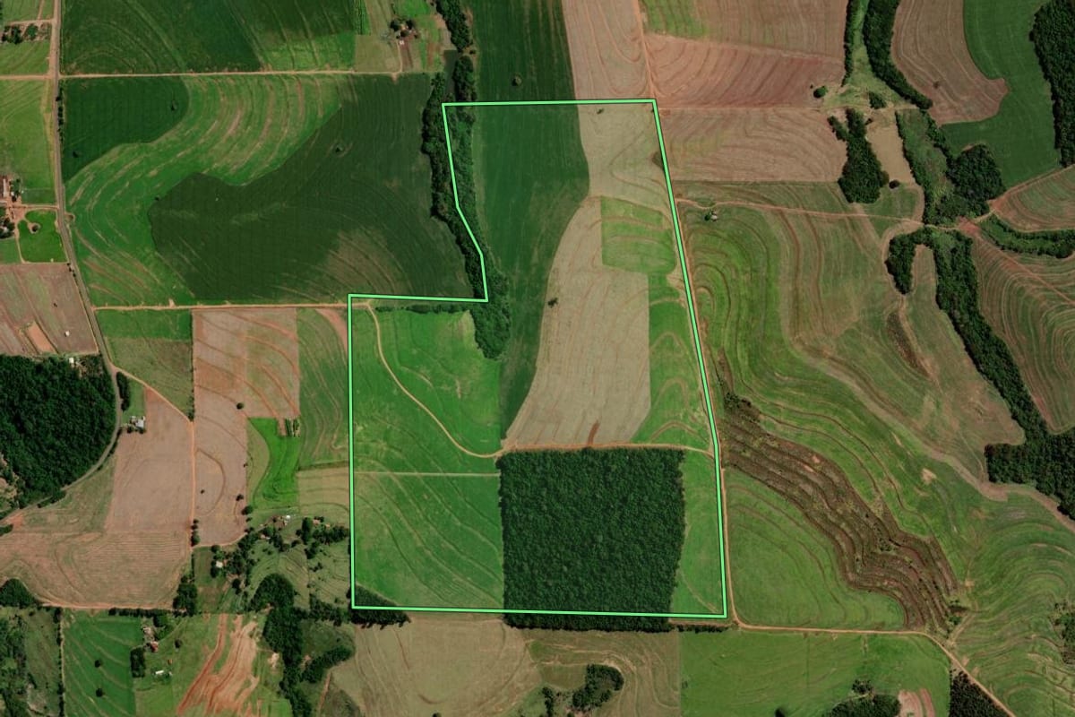 Imagem de satélite do imóvel rural em Janiópolis (PR), com o contorno declarado no CAR desenhado por cima.