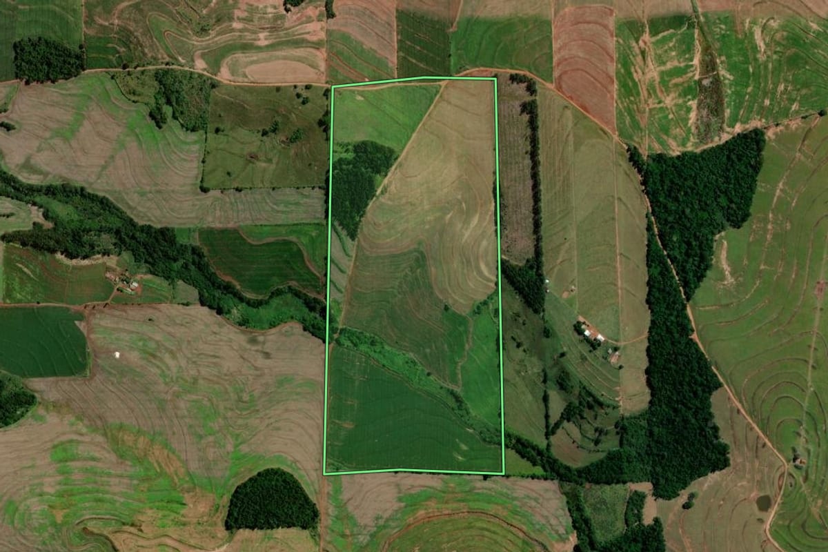 Imagem de satélite do imóvel rural em Janiópolis (PR), com o contorno declarado no CAR desenhado por cima.