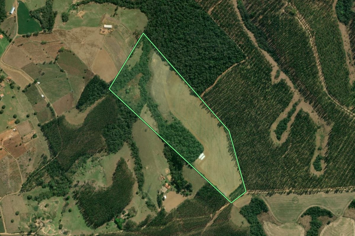 Imagem de satélite do imóvel rural em Japira (PR), com o contorno declarado no CAR desenhado por cima.