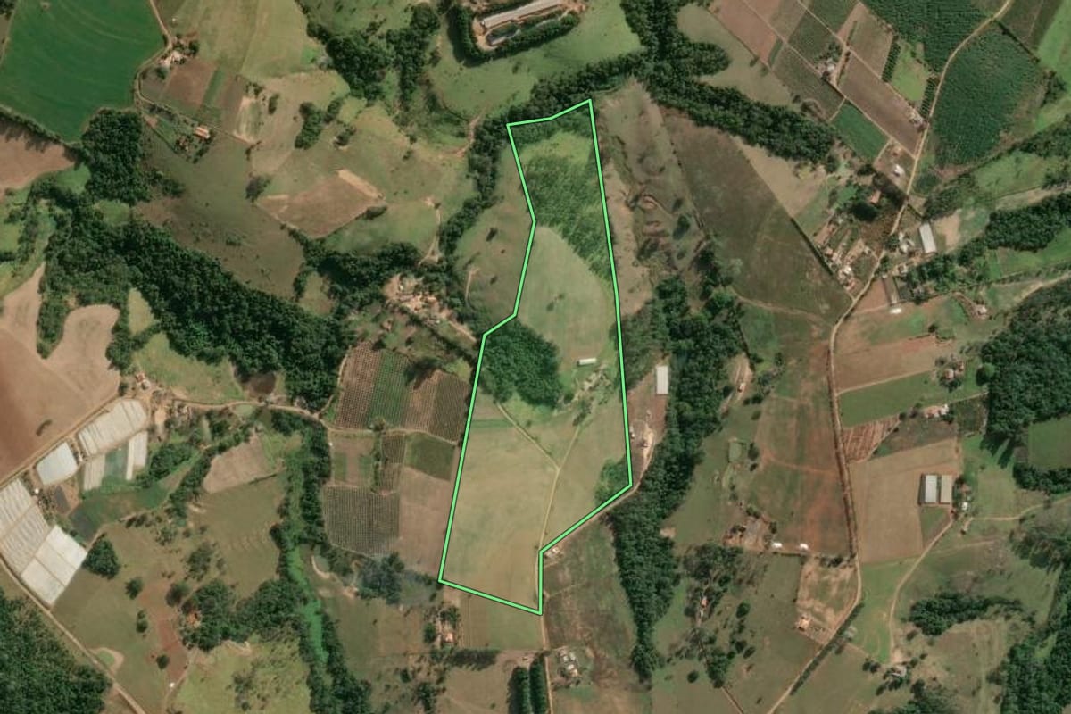 Imagem de satélite do imóvel rural em Japira (PR), com o contorno declarado no CAR desenhado por cima.