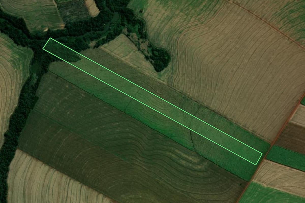 Imagem de satélite do imóvel rural em Japurá (PR), com o contorno declarado no CAR desenhado por cima.