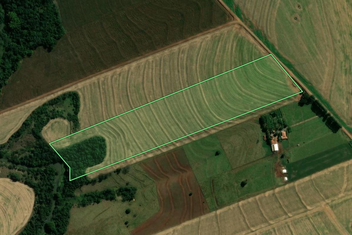 Imagem de satélite do imóvel rural em Japurá (PR), com o contorno declarado no CAR desenhado por cima.