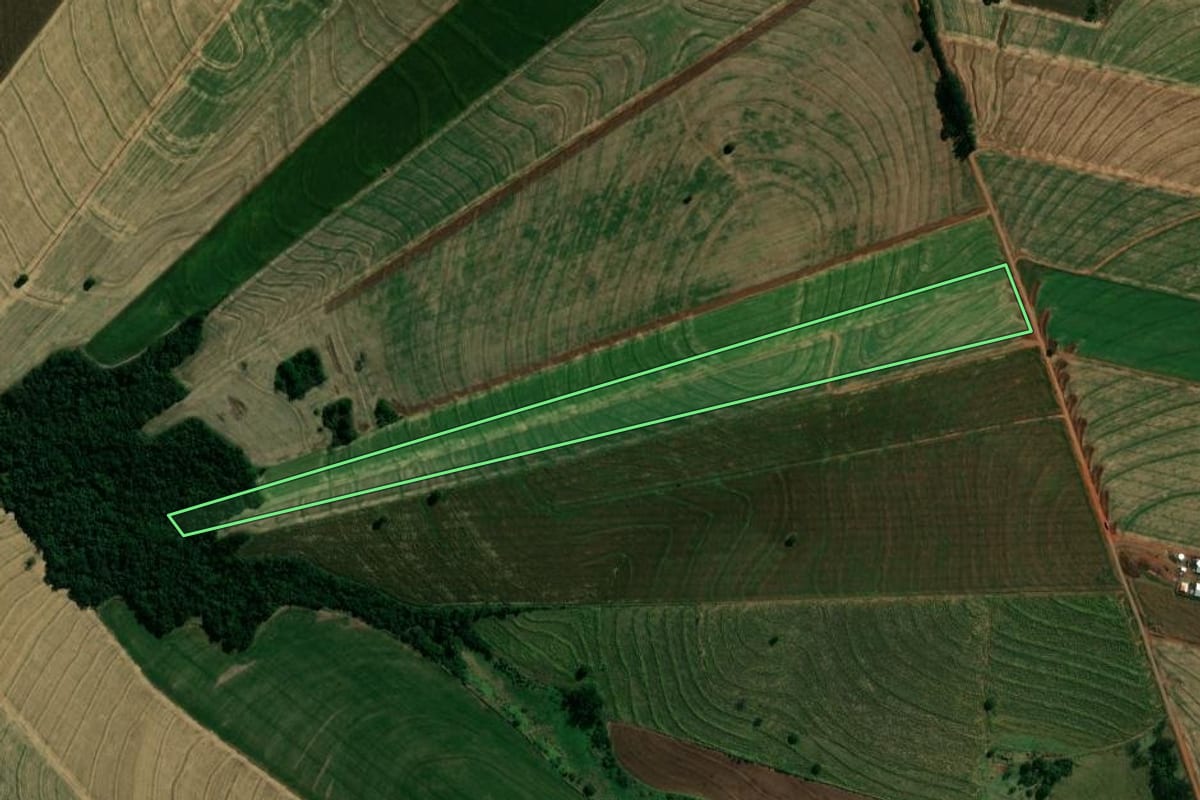 Imagem de satélite do imóvel rural em Japurá (PR), com o contorno declarado no CAR desenhado por cima.