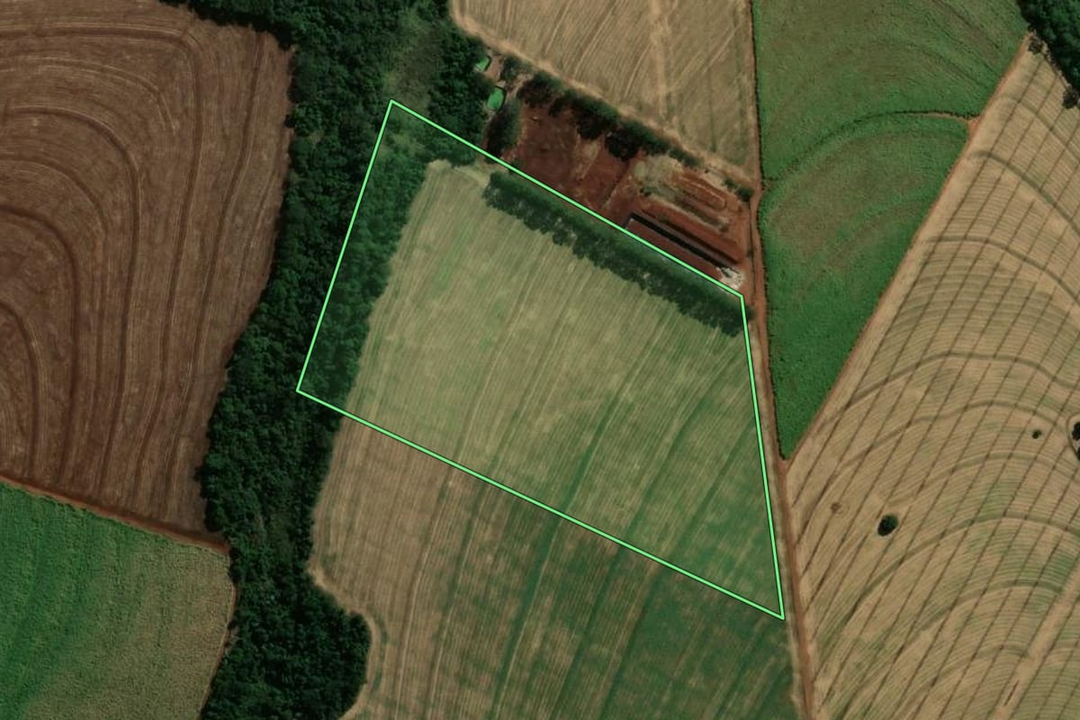 Imagem de satélite do imóvel rural em Japurá (PR), com o contorno declarado no CAR desenhado por cima.