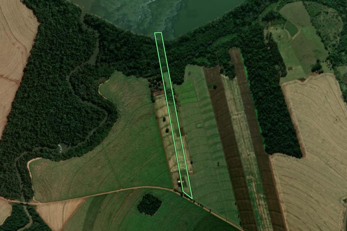 Imagem de satélite do imóvel rural em Japurá (PR), com o contorno declarado no CAR desenhado por cima.