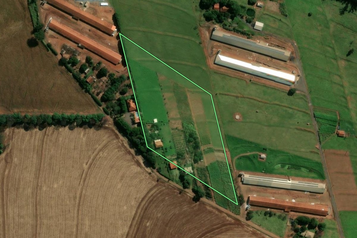 Imagem de satélite do imóvel rural em Japurá (PR), com o contorno declarado no CAR desenhado por cima.