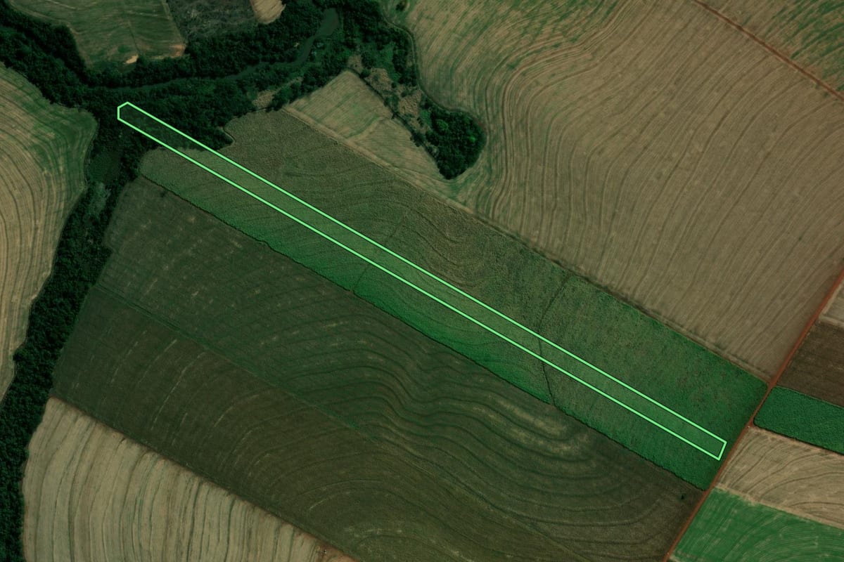 Imagem de satélite do imóvel rural em Japurá (PR), com o contorno declarado no CAR desenhado por cima.