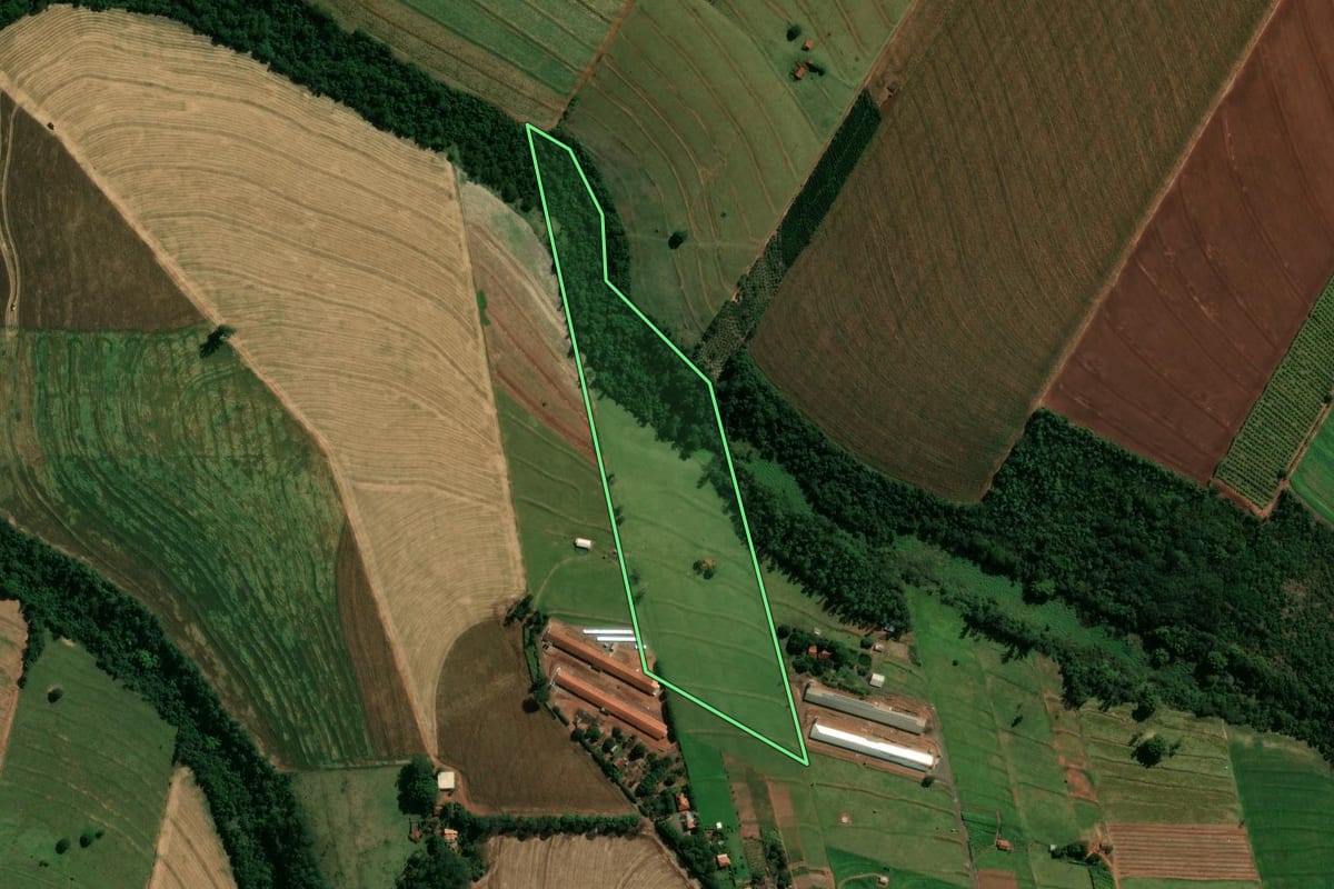 Imagem de satélite do imóvel rural em Japurá (PR), com o contorno declarado no CAR desenhado por cima.