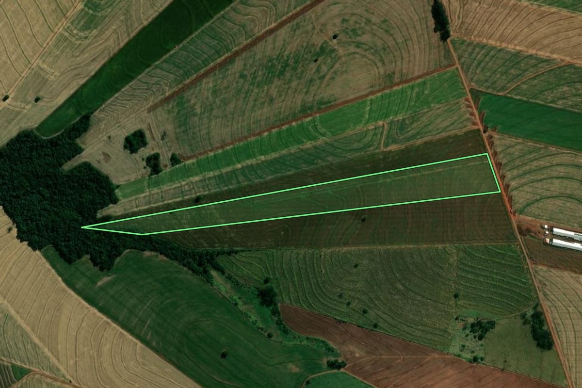 Imagem de satélite do imóvel rural em Japurá (PR), com o contorno declarado no CAR desenhado por cima.