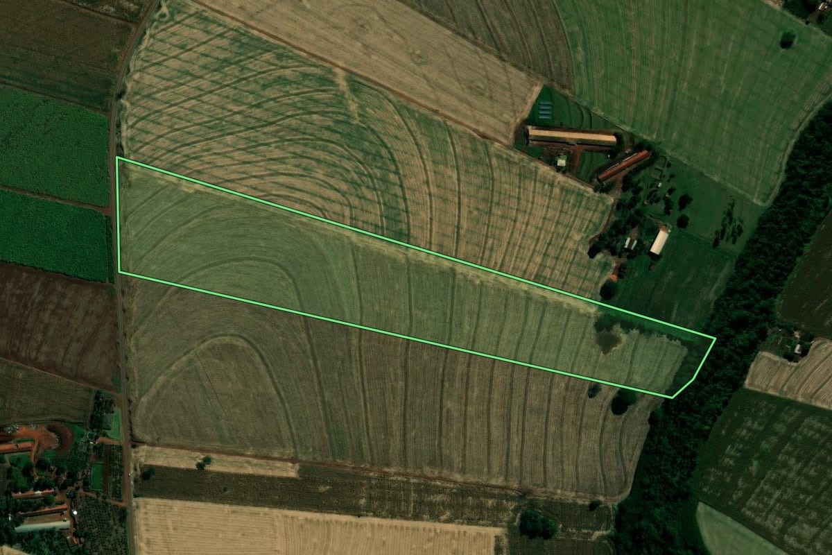 Imagem de satélite do imóvel rural em Japurá (PR), com o contorno declarado no CAR desenhado por cima.