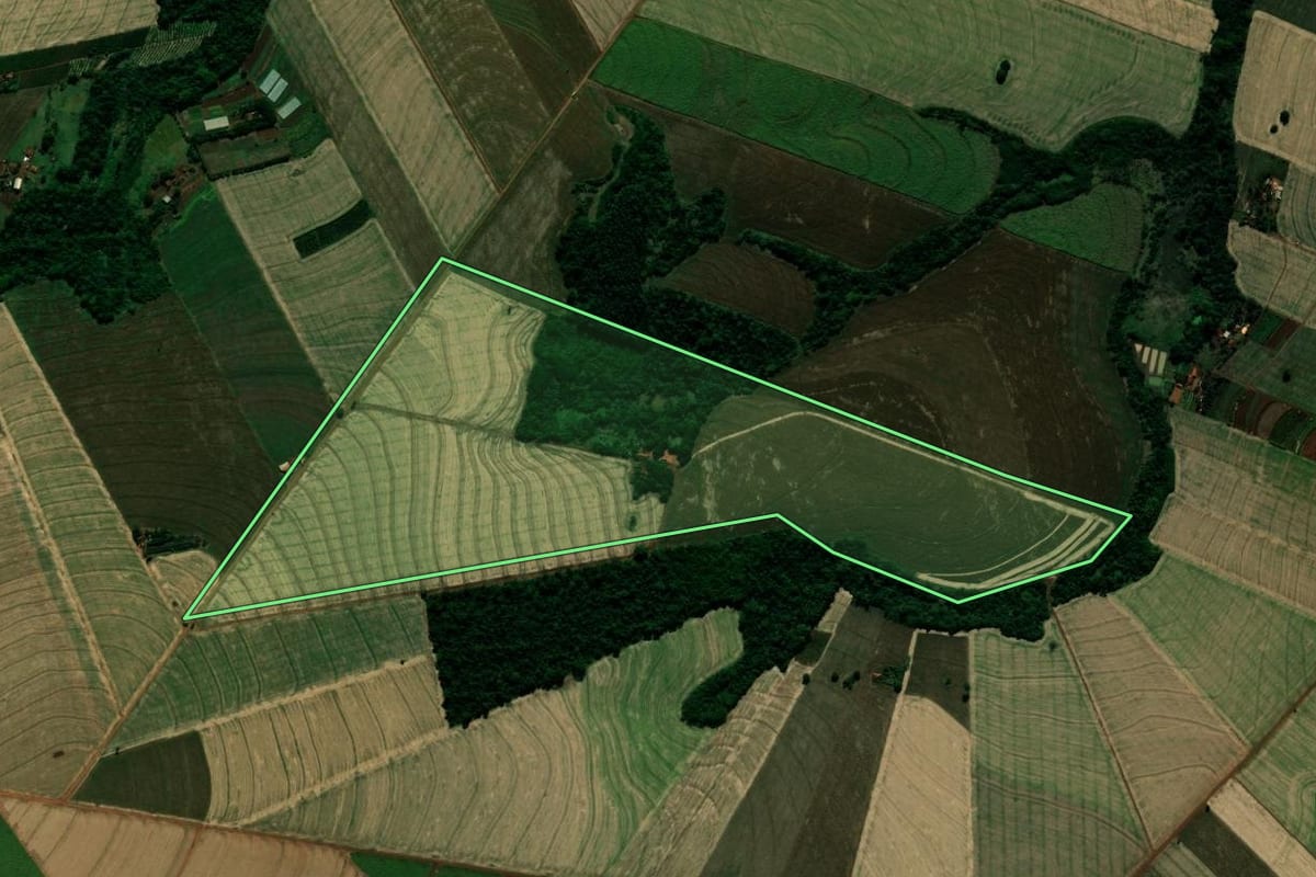 Imagem de satélite do imóvel rural em Japurá (PR), com o contorno declarado no CAR desenhado por cima.