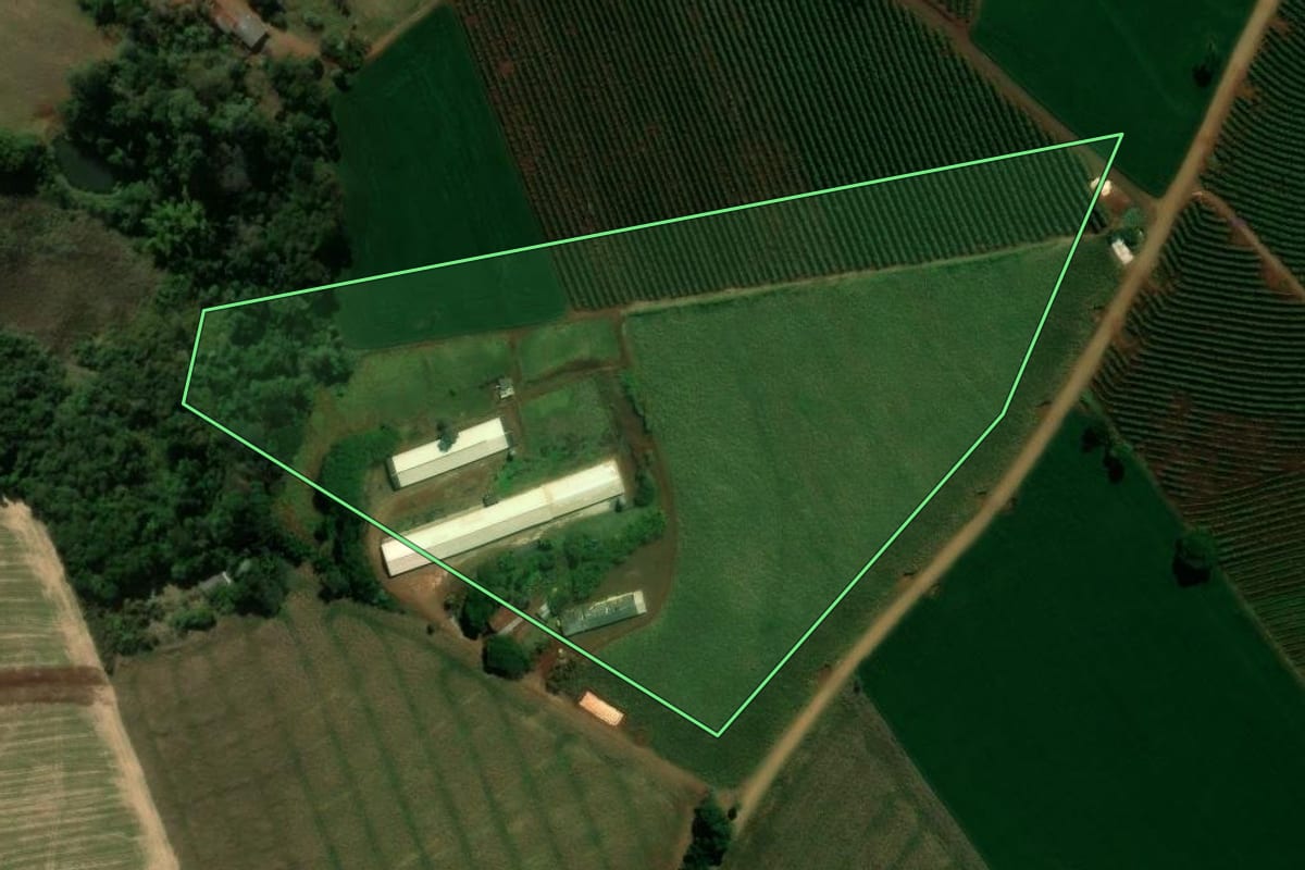 Imagem de satélite do imóvel rural em Jardim Alegre (PR), com o contorno declarado no CAR desenhado por cima.