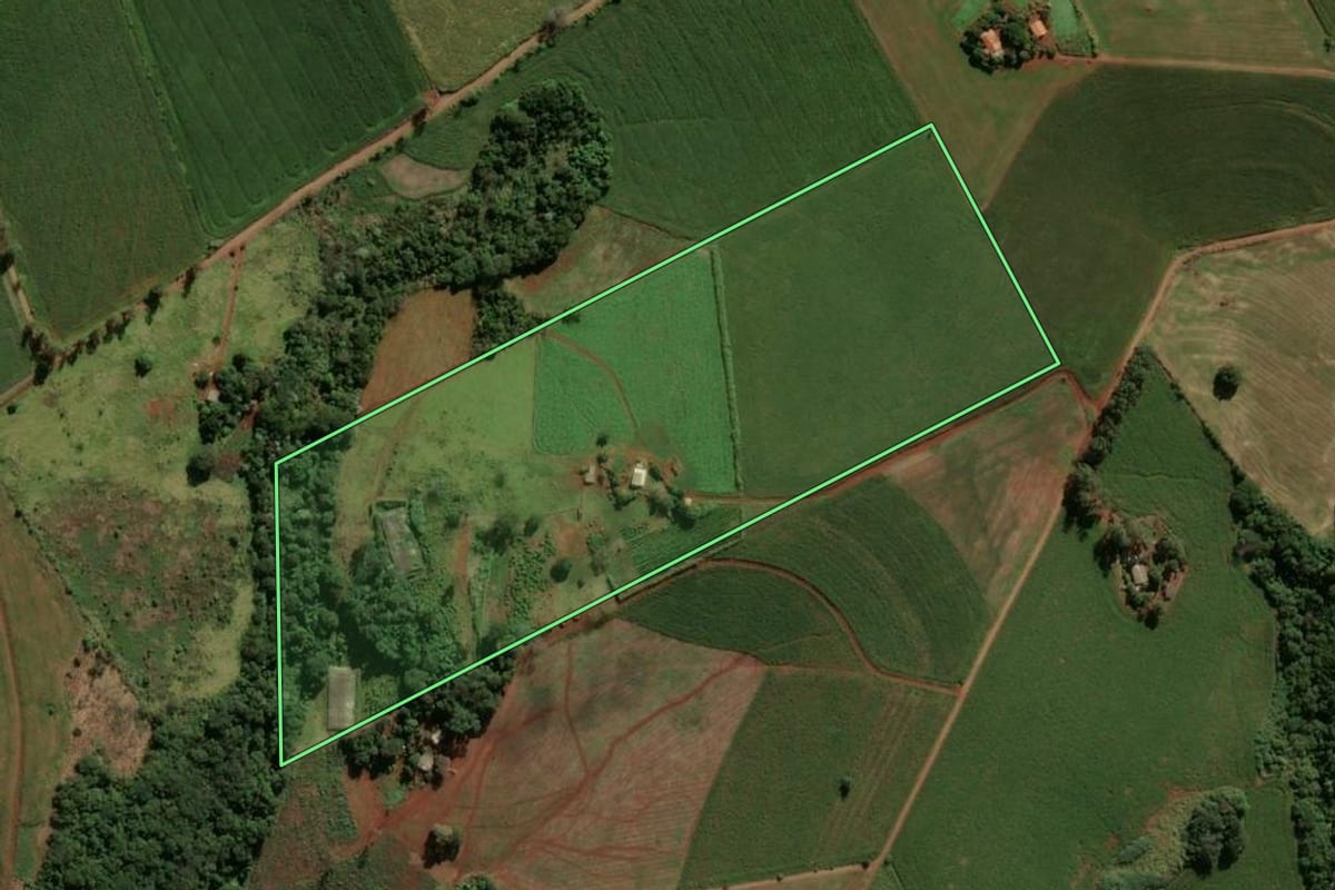 Imagem de satélite do imóvel rural em Jardim Alegre (PR), com o contorno declarado no CAR desenhado por cima.