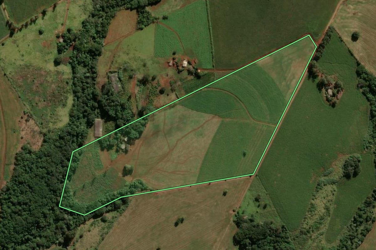 Imagem de satélite do imóvel rural em Jardim Alegre (PR), com o contorno declarado no CAR desenhado por cima.