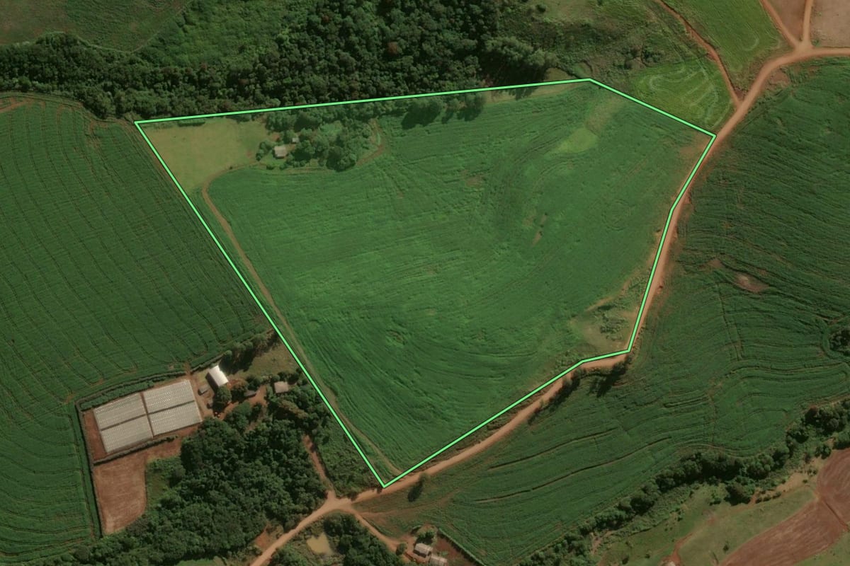 Imagem de satélite do imóvel rural em Jardim Alegre (PR), com o contorno declarado no CAR desenhado por cima.