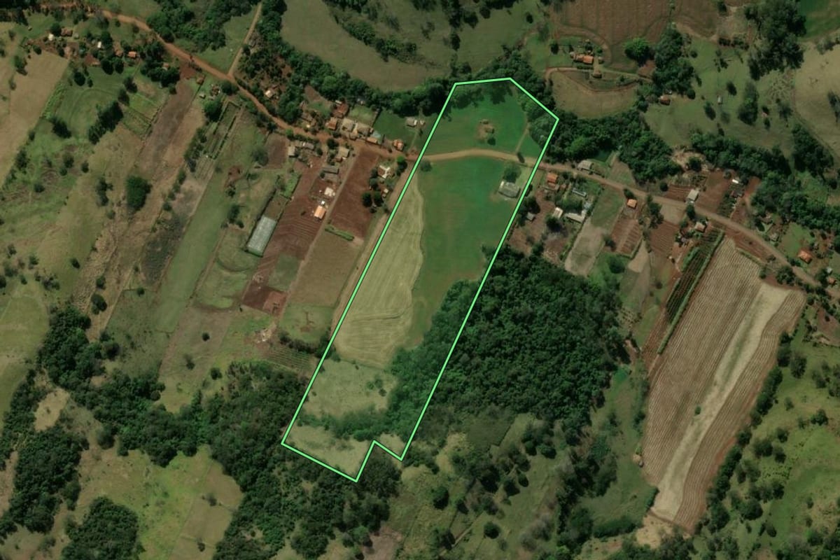 Imagem de satélite do imóvel rural em Jardim Alegre (PR), com o contorno declarado no CAR desenhado por cima.