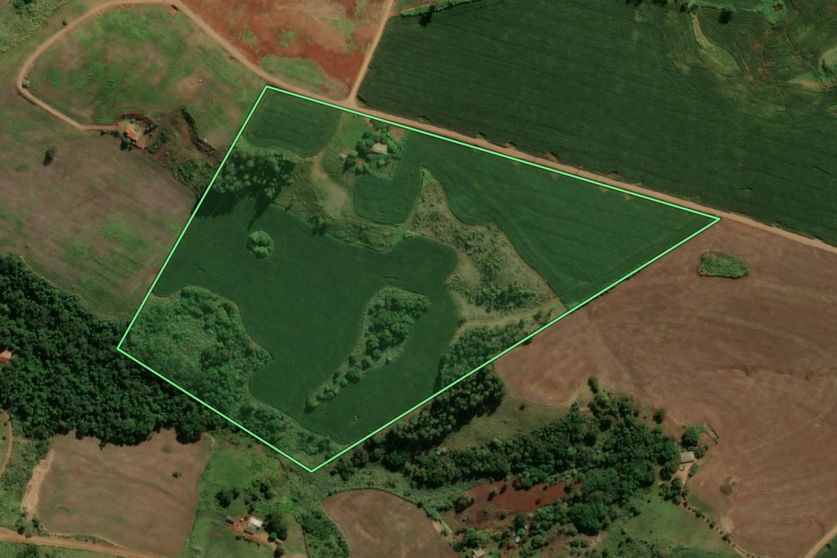 Imagem de satélite do imóvel rural em Jardim Alegre (PR), com o contorno declarado no CAR desenhado por cima.