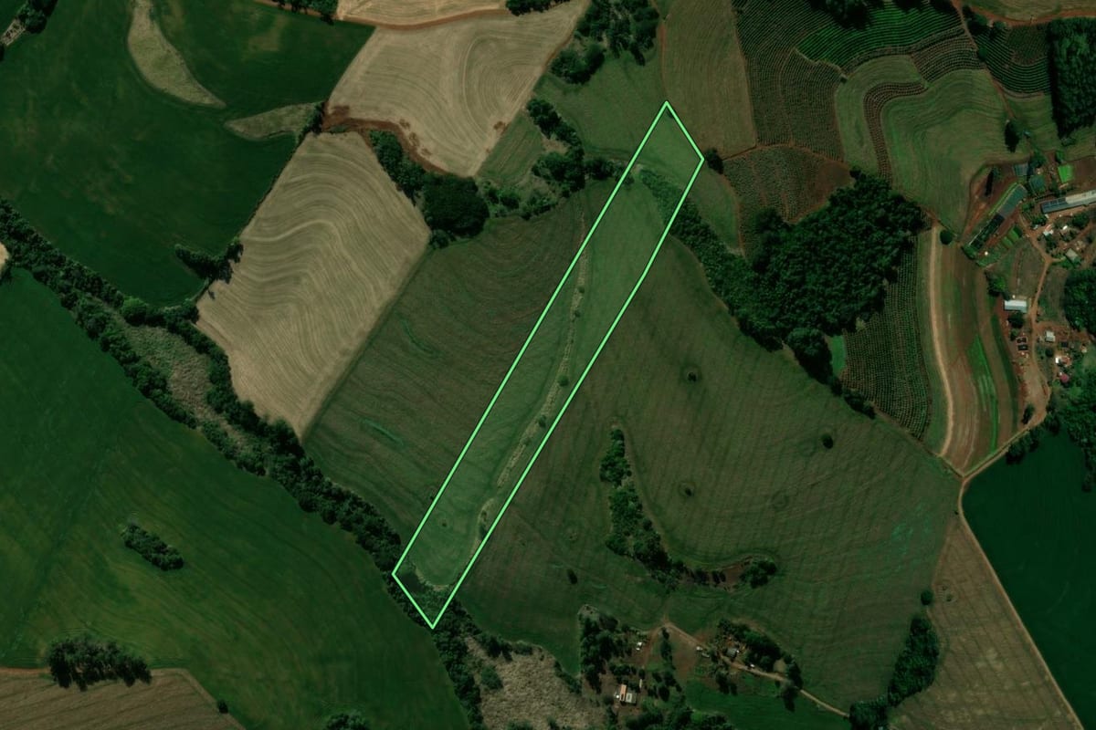 Imagem de satélite do imóvel rural em Jardim Alegre (PR), com o contorno declarado no CAR desenhado por cima.