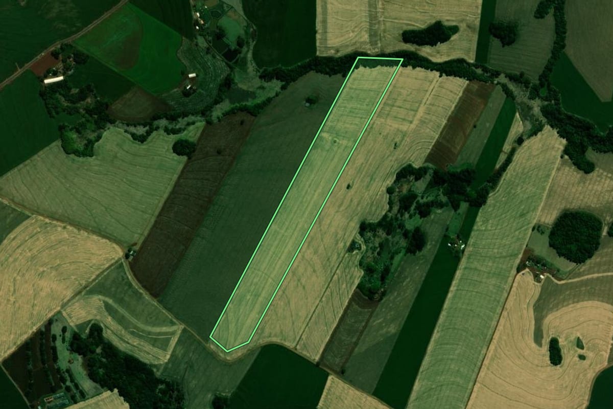 Imagem de satélite do imóvel rural em Jardim Alegre (PR), com o contorno declarado no CAR desenhado por cima.